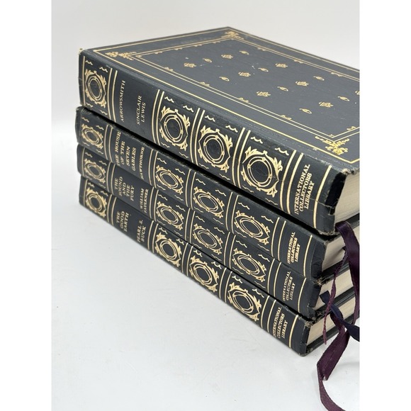 Decorative Vtg Book Set Faux Leather Dark Academia Navy Gold International Coll. - Picture 3 of 16